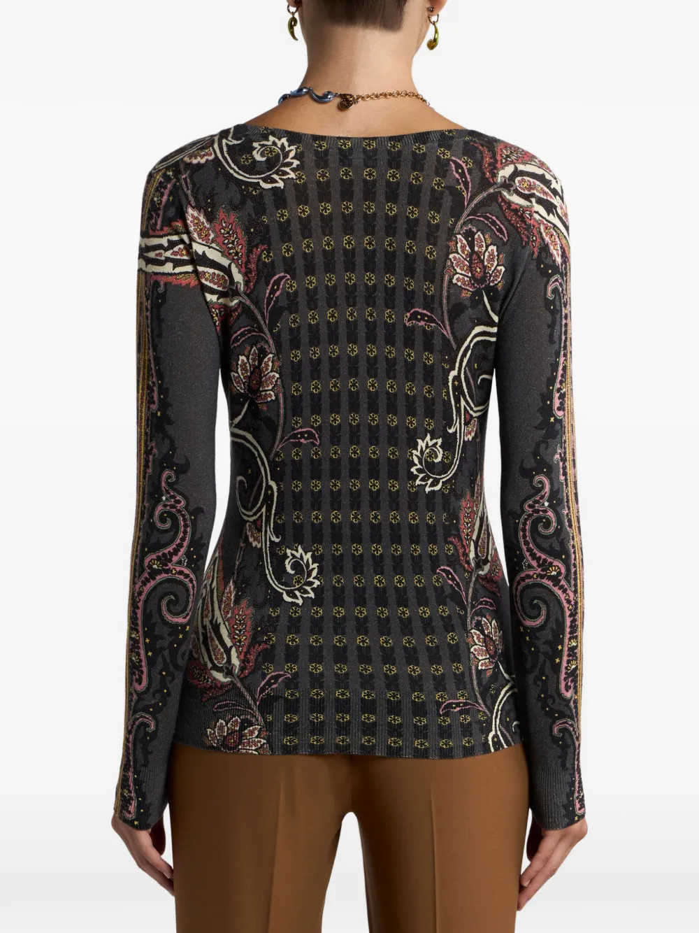 ETRO Top met V-hals en bloemenprint Zwart