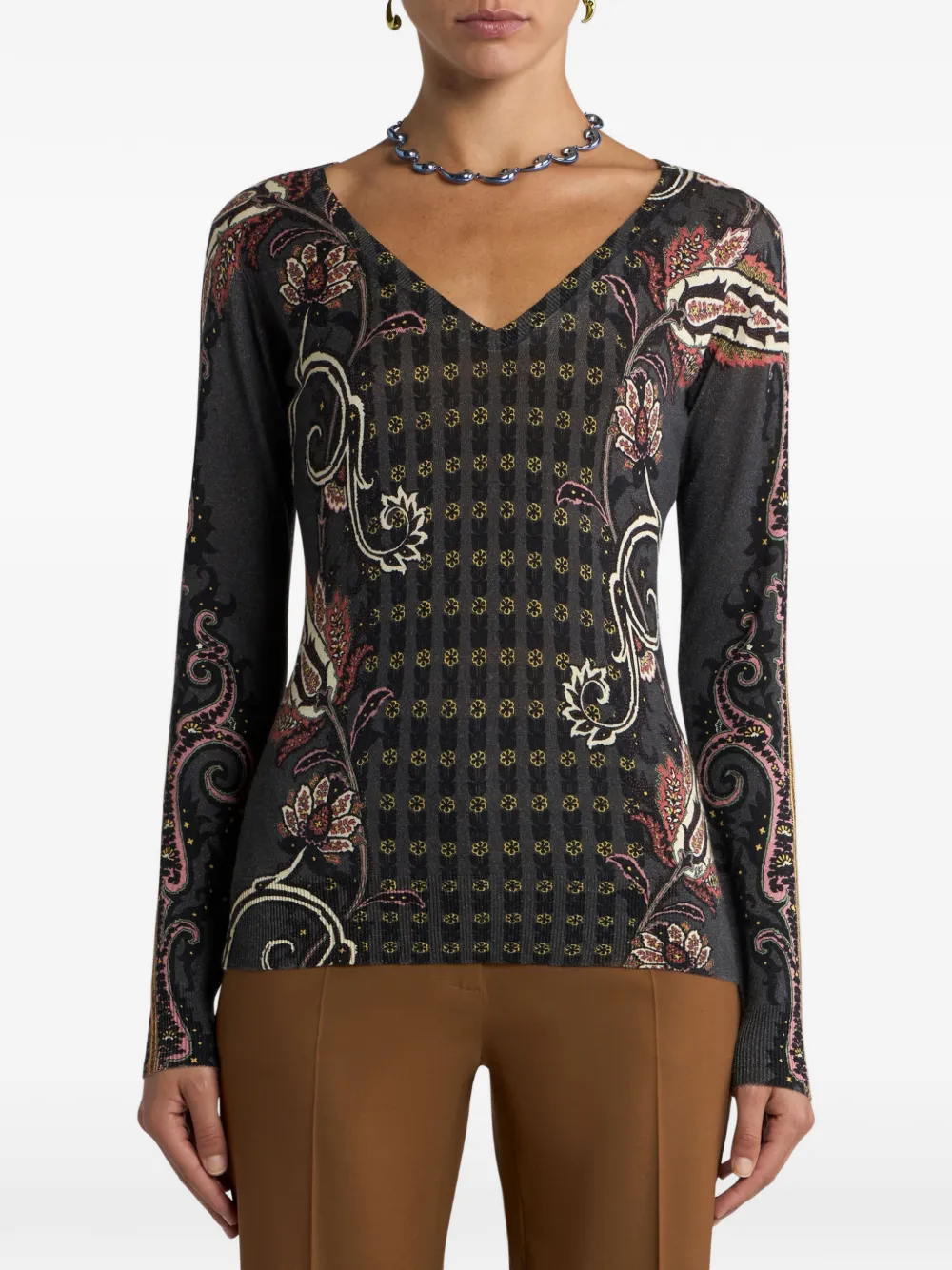ETRO Top met V-hals en bloemenprint Zwart