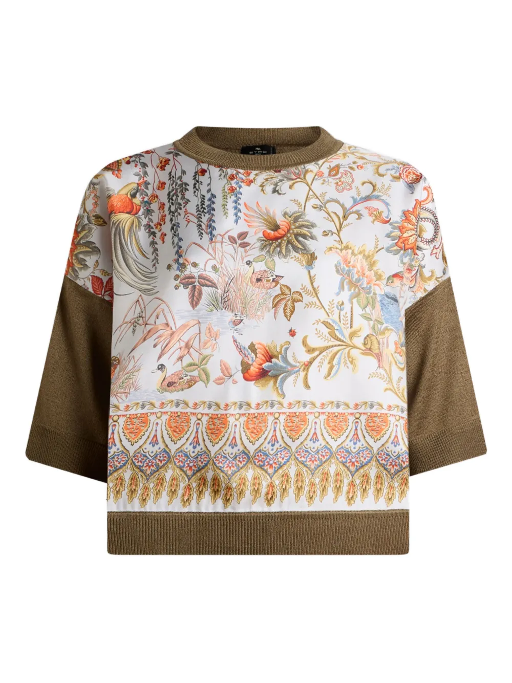 ETRO floral-print inserted knit top - Marrone
