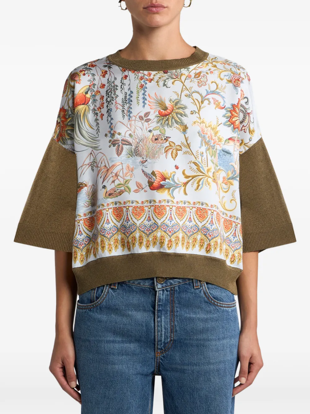ETRO Gebreide top met bloemenprint Bruin