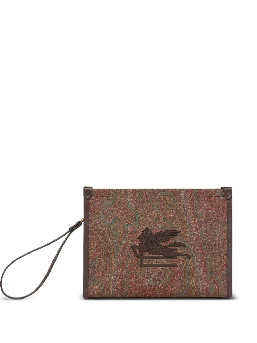 ETRO Arnica Pegaso-embroidered clutch bag - Marrone