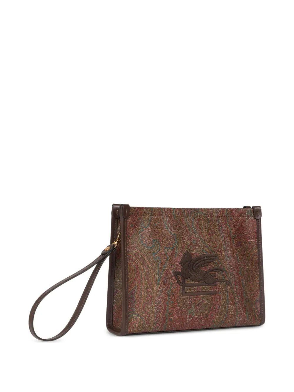 ETRO Arnica Pegaso-embroidered clutch bag Bruin