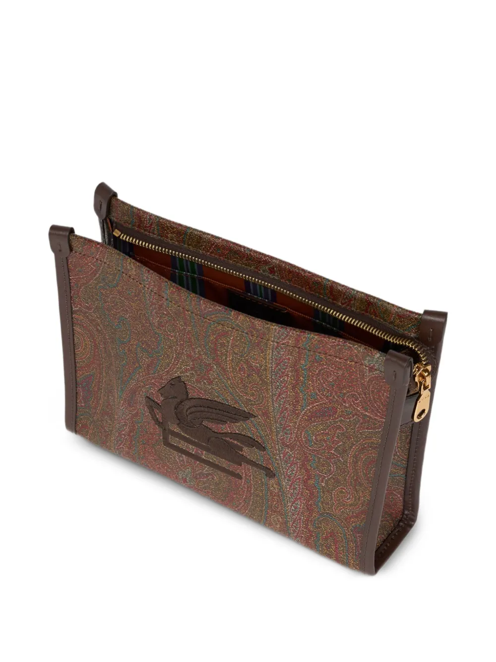 ETRO Arnica Pegaso-embroidered clutch bag Bruin