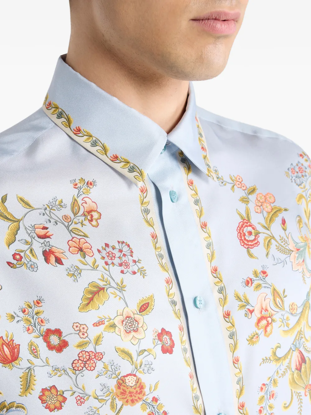 ETRO Zijden overhemd met bloemenprint Blauw