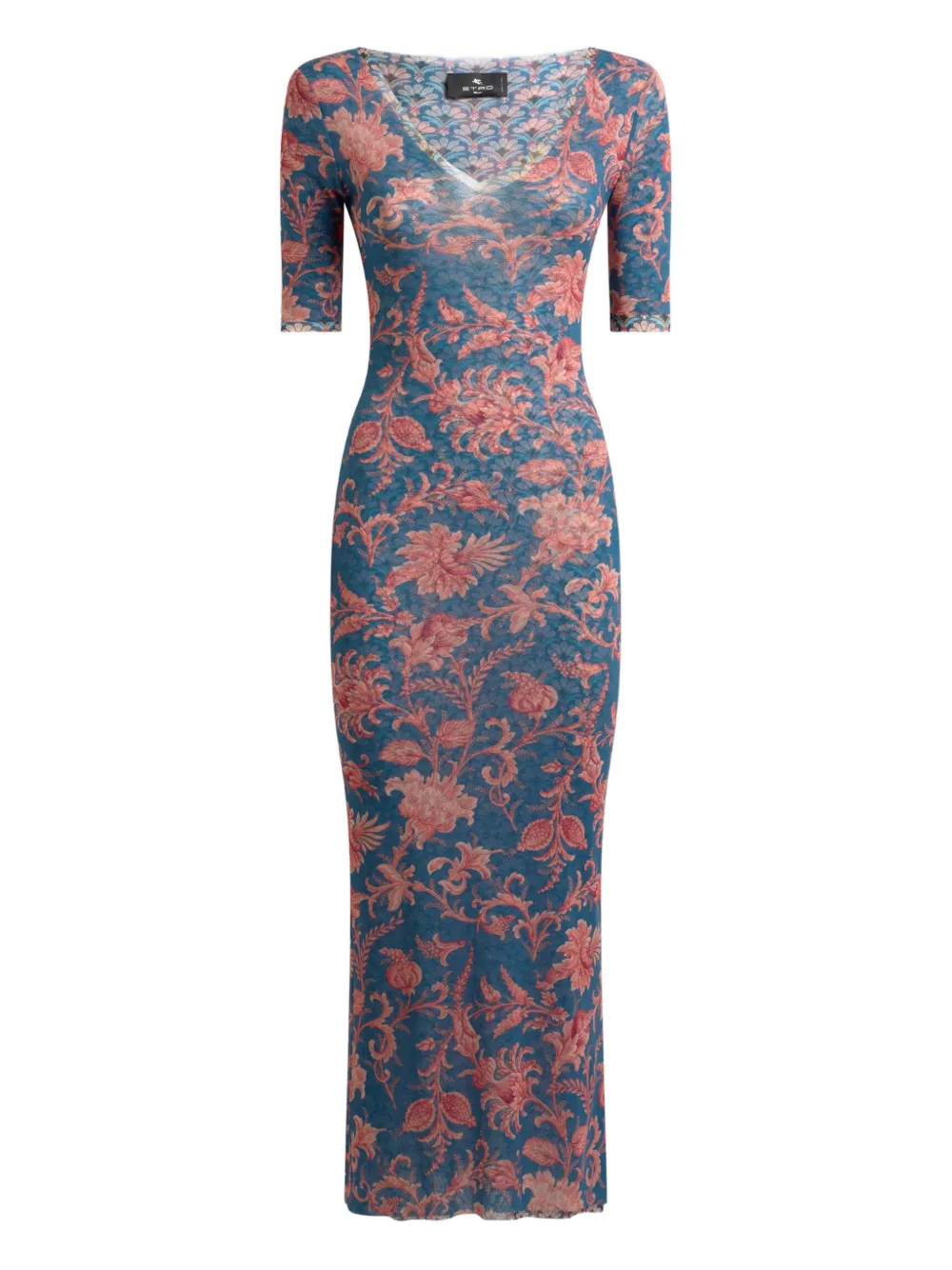 Etro Floral-motif Tulle Midi Dress In Blue