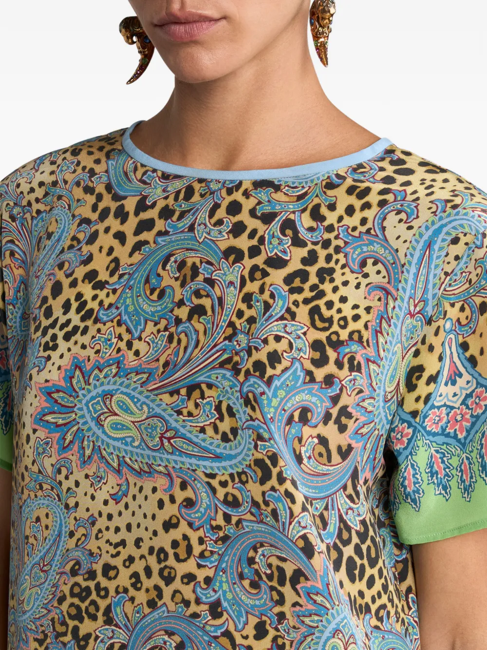 ETRO Zijden top met paisley- en dierenprint Geel