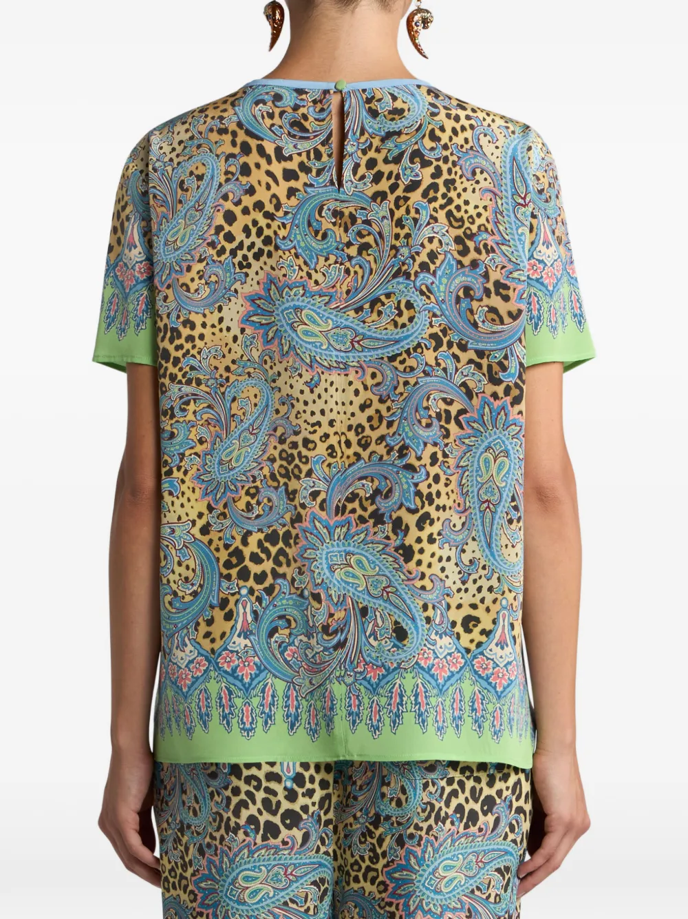 ETRO Zijden top met paisley- en dierenprint Geel