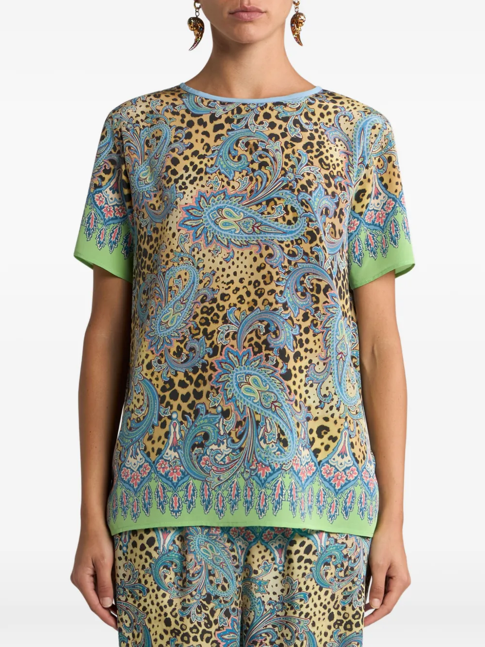 ETRO Zijden top met paisley- en dierenprint Geel
