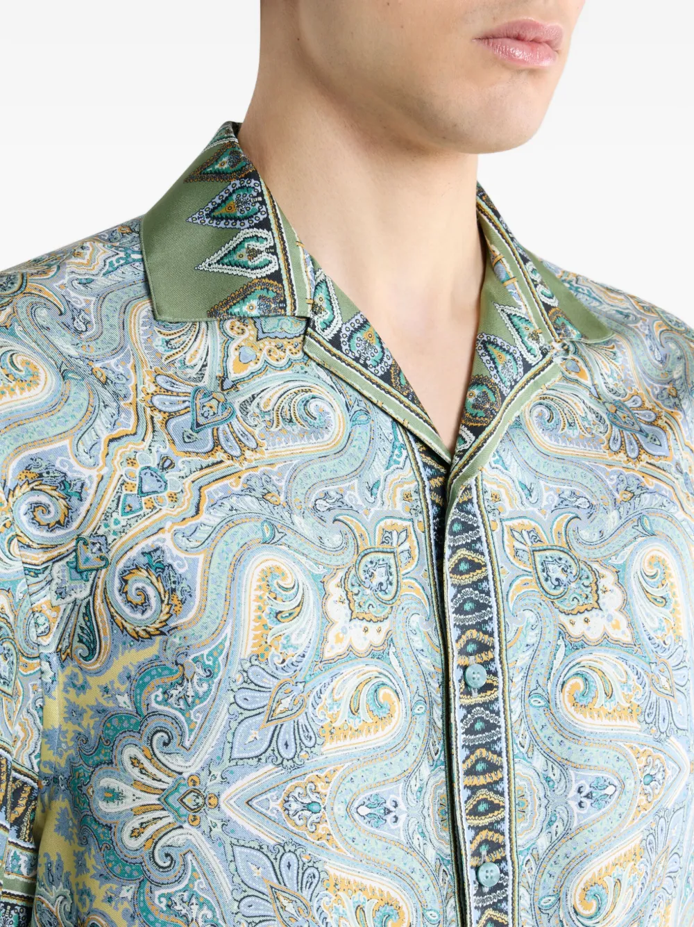 ETRO Zijden bowlingshirt met paisley-print Blauw