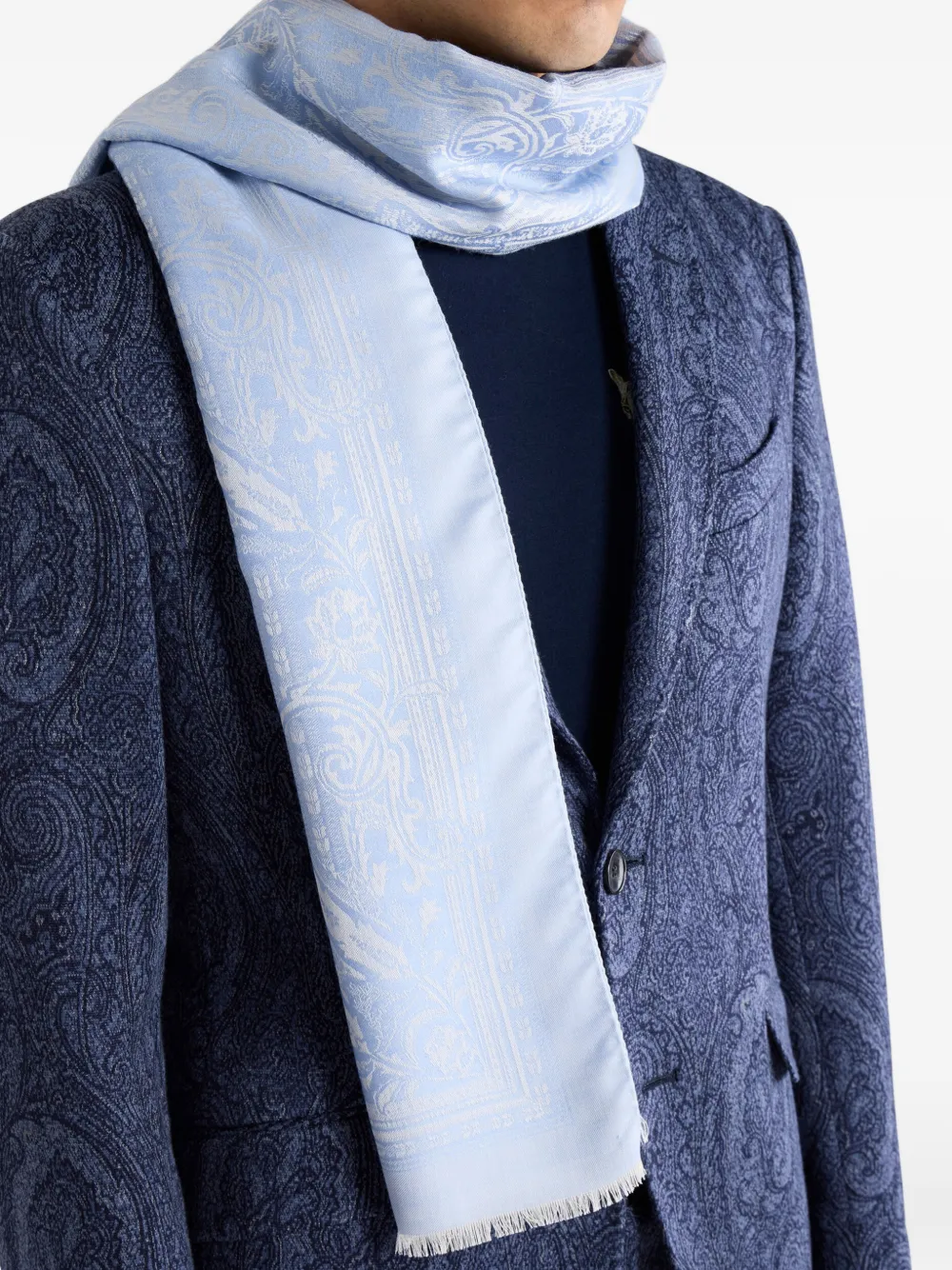 ETRO floral paisley jacquard scarf Blauw