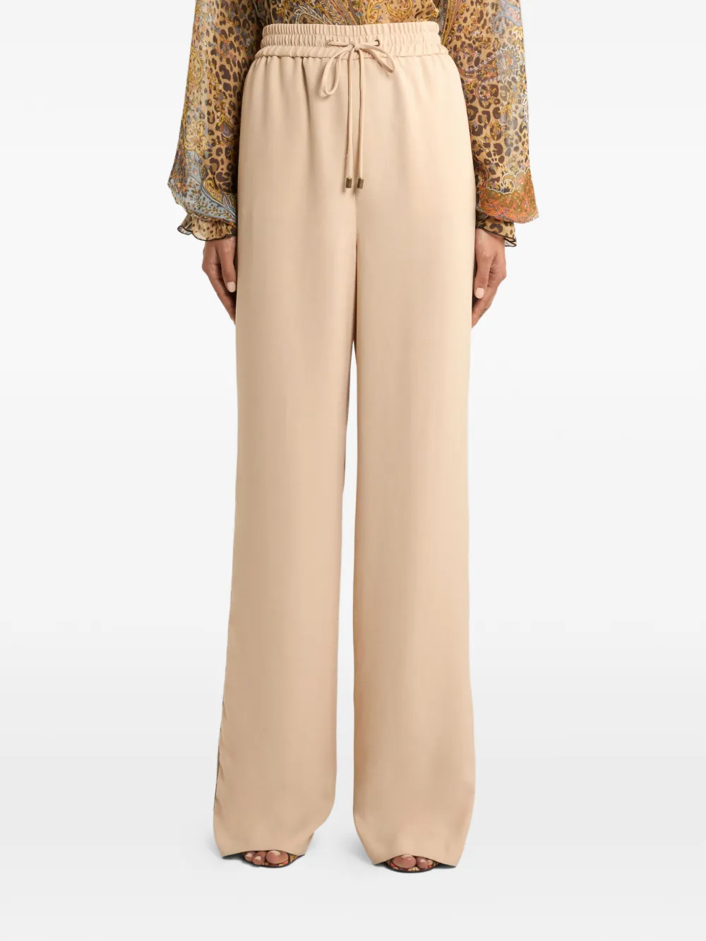 ETRO Broek met wijde pijpen en trekkoord Beige