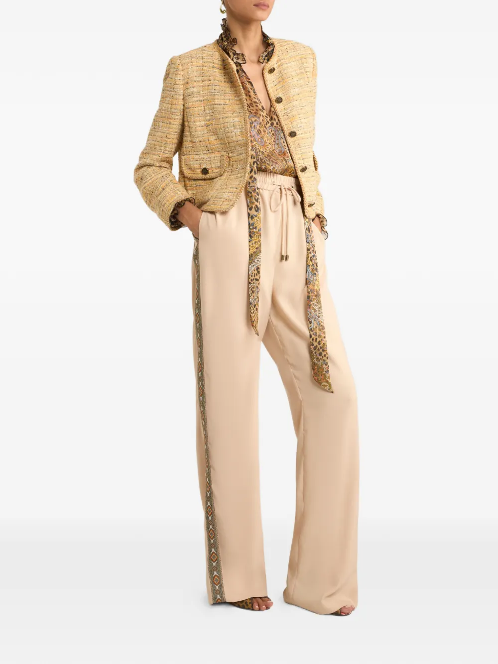 ETRO Broek met wijde pijpen en trekkoord Beige