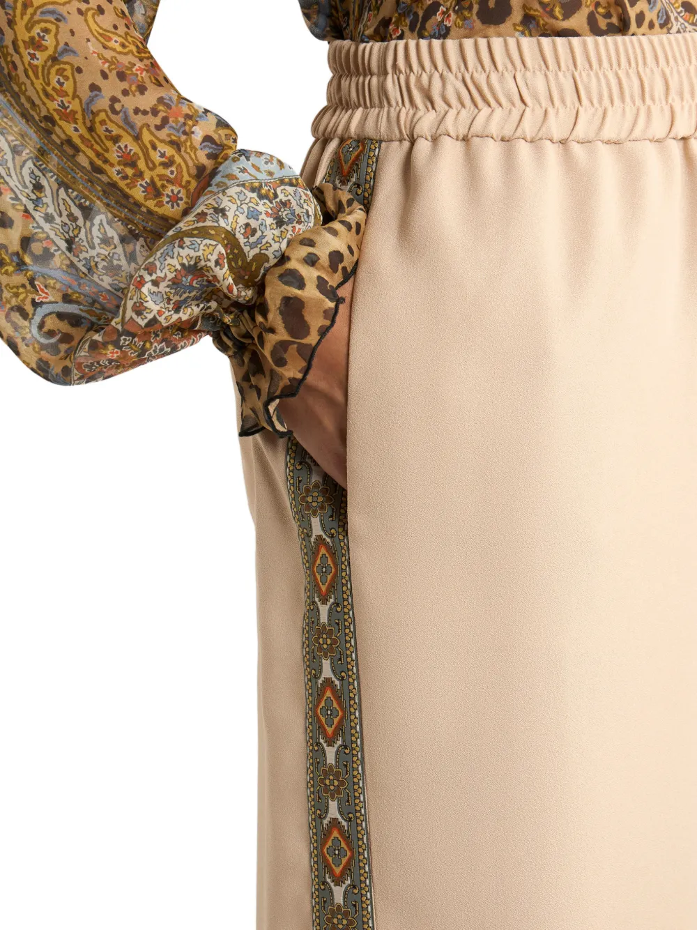 ETRO Broek met wijde pijpen en trekkoord Beige