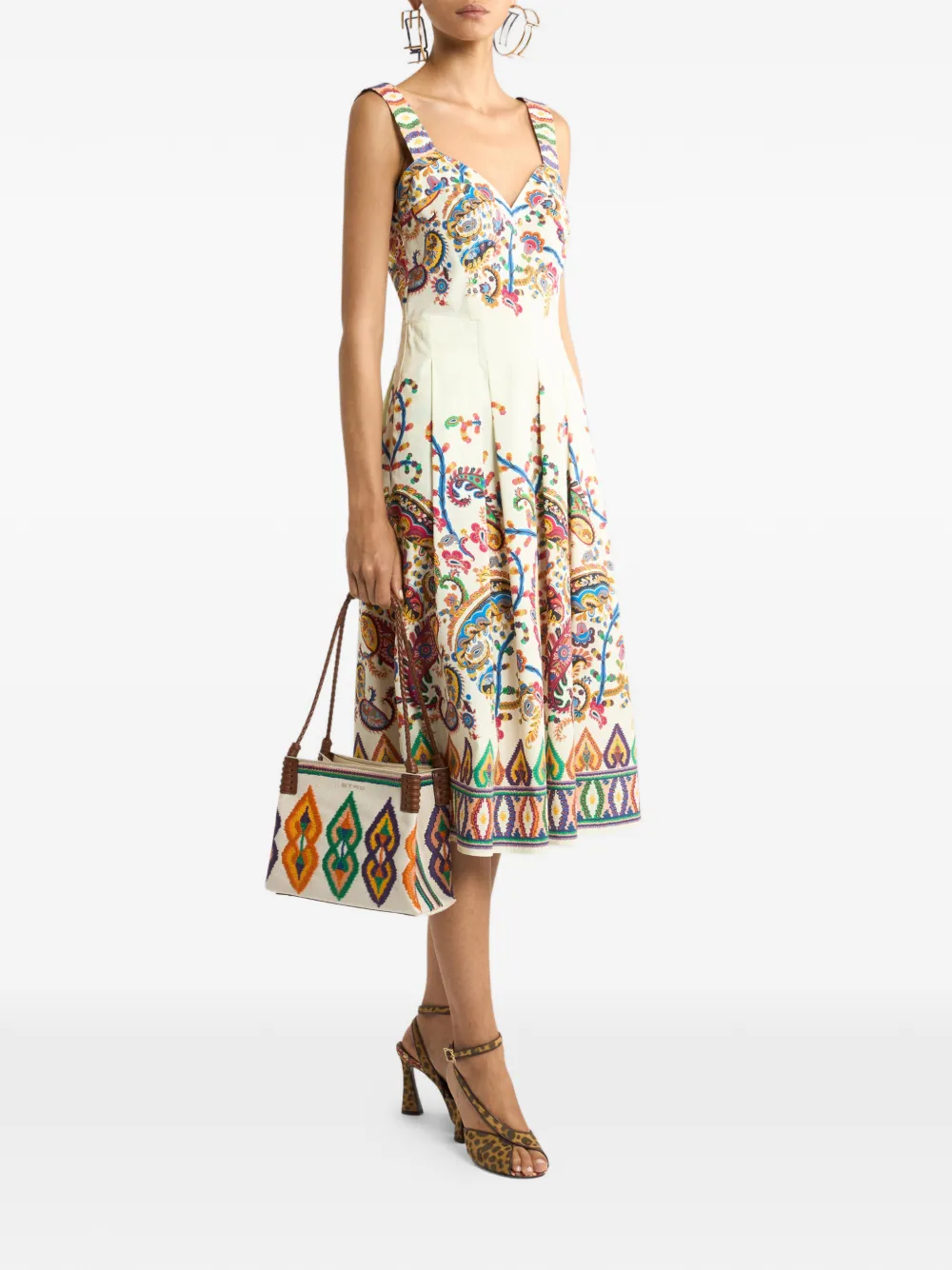 Etro Floral Paisley-print Cotton Midi Dress In Multi