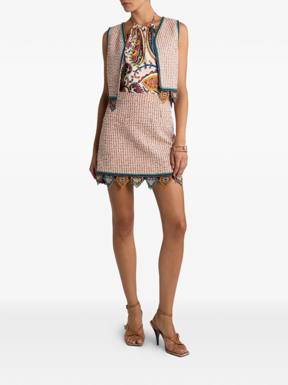 Etro Cropped Tweed Waistcoat In Multi