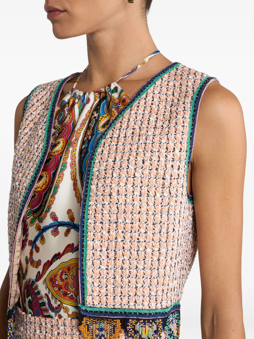 Etro Cropped Tweed Waistcoat In Multi