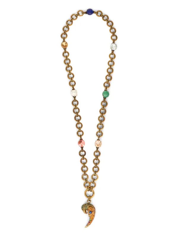 Etro Necklace with Paisley Parrot and Crystals in Gold