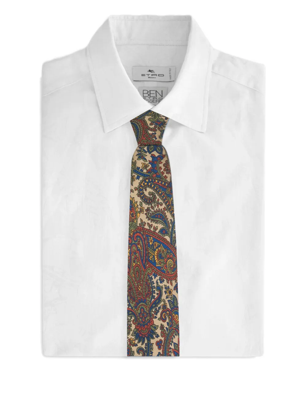 ETRO floral paisley silk tie Beige