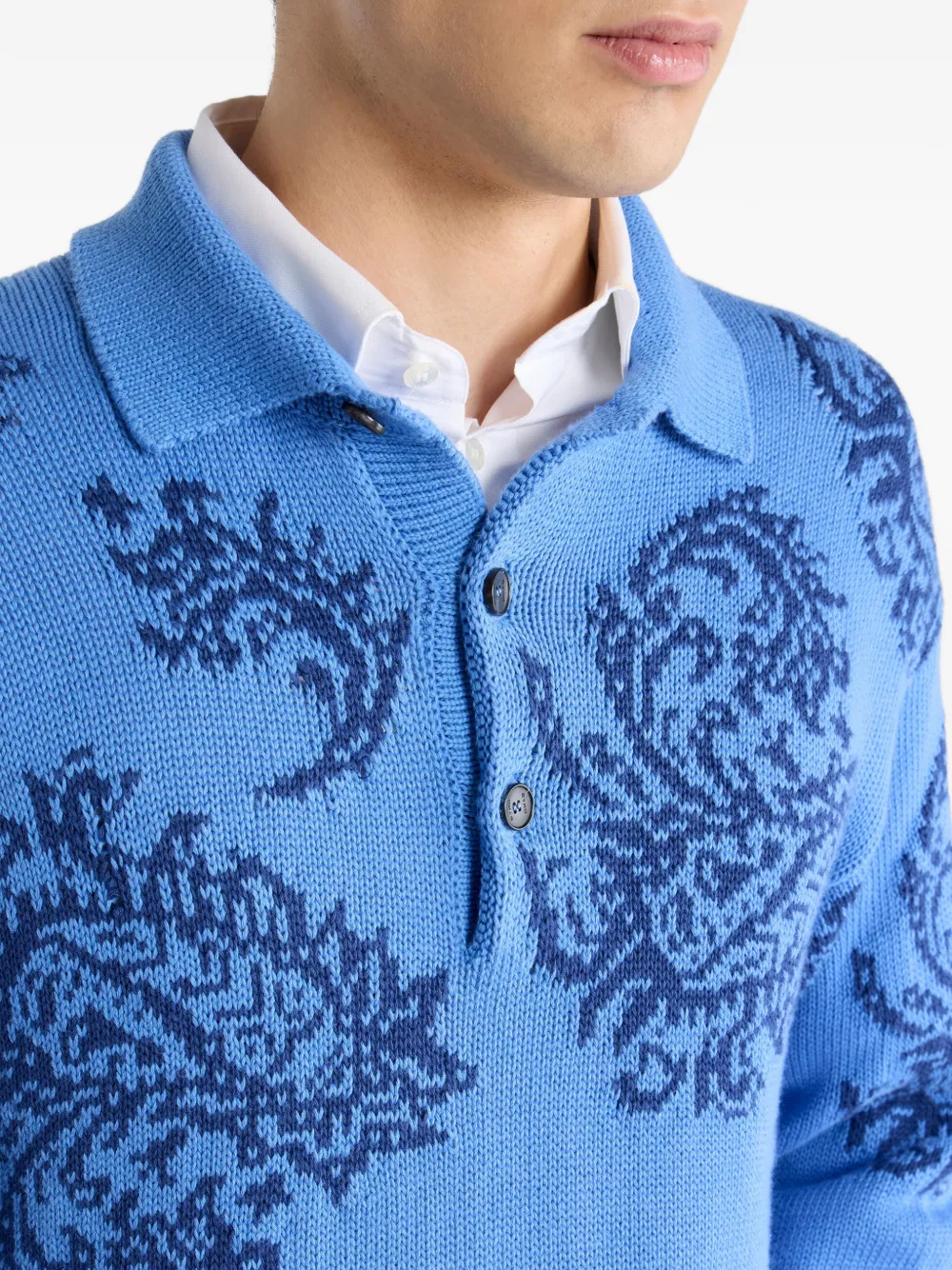 ETRO jacquard inlays polo sweater Blauw
