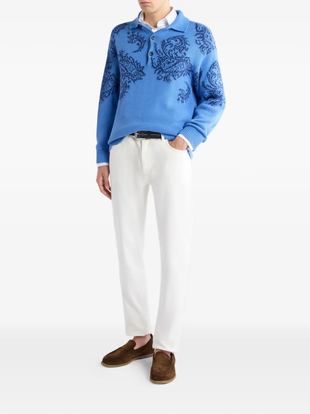 ETRO jacquard inlays polo sweater - Blauw