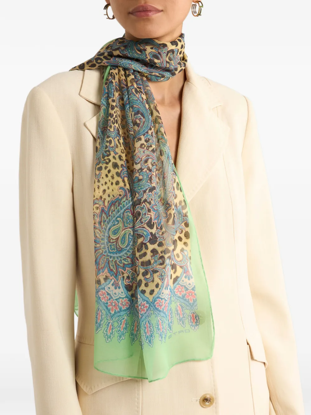 ETRO Zijden sjaal met paisley-print Beige