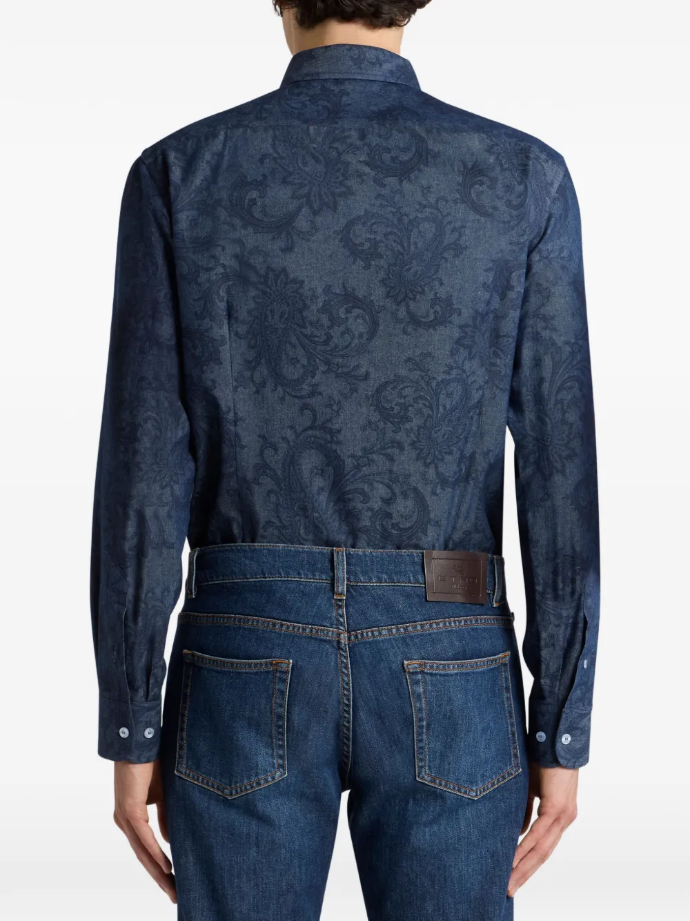 ETRO Katoenen denim overhemd met paisley-patroon Blauw