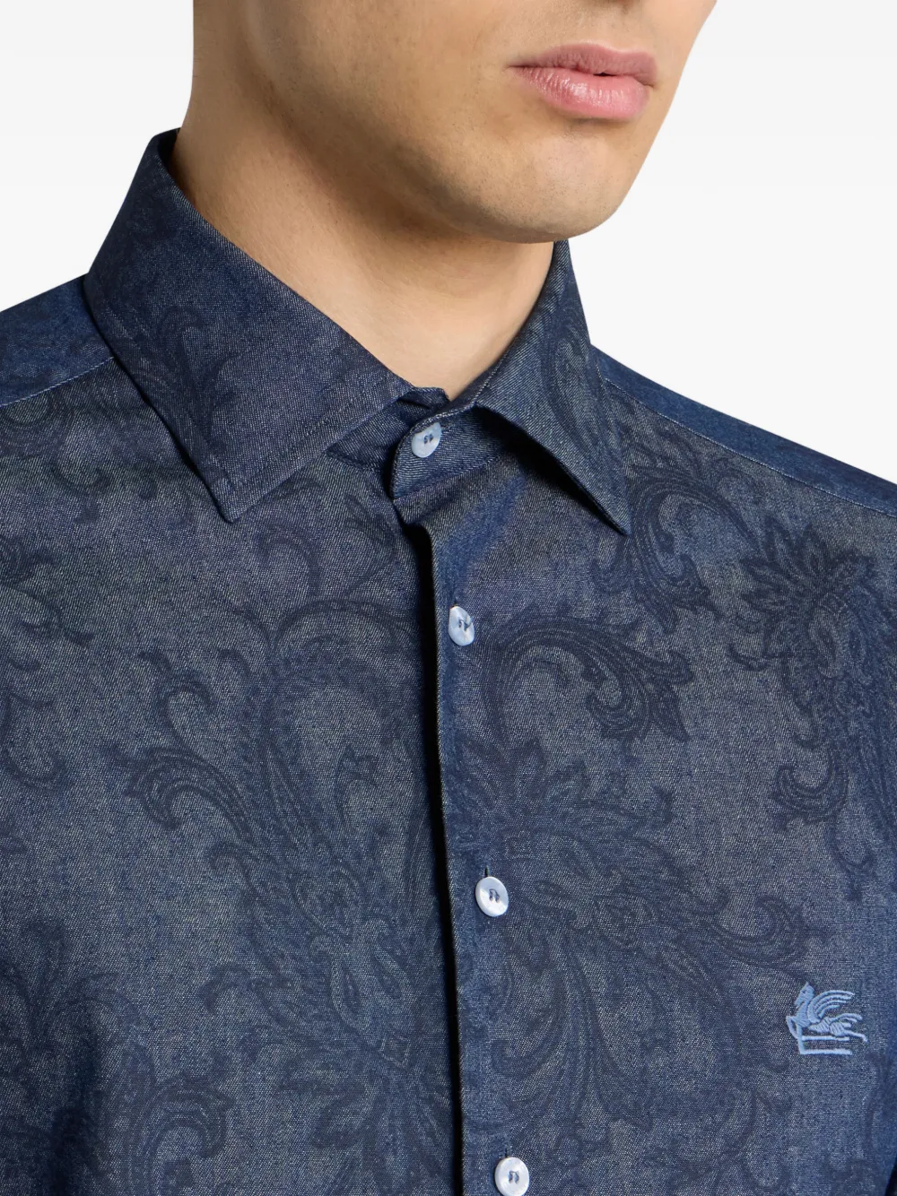 ETRO Katoenen denim overhemd met paisley-patroon Blauw