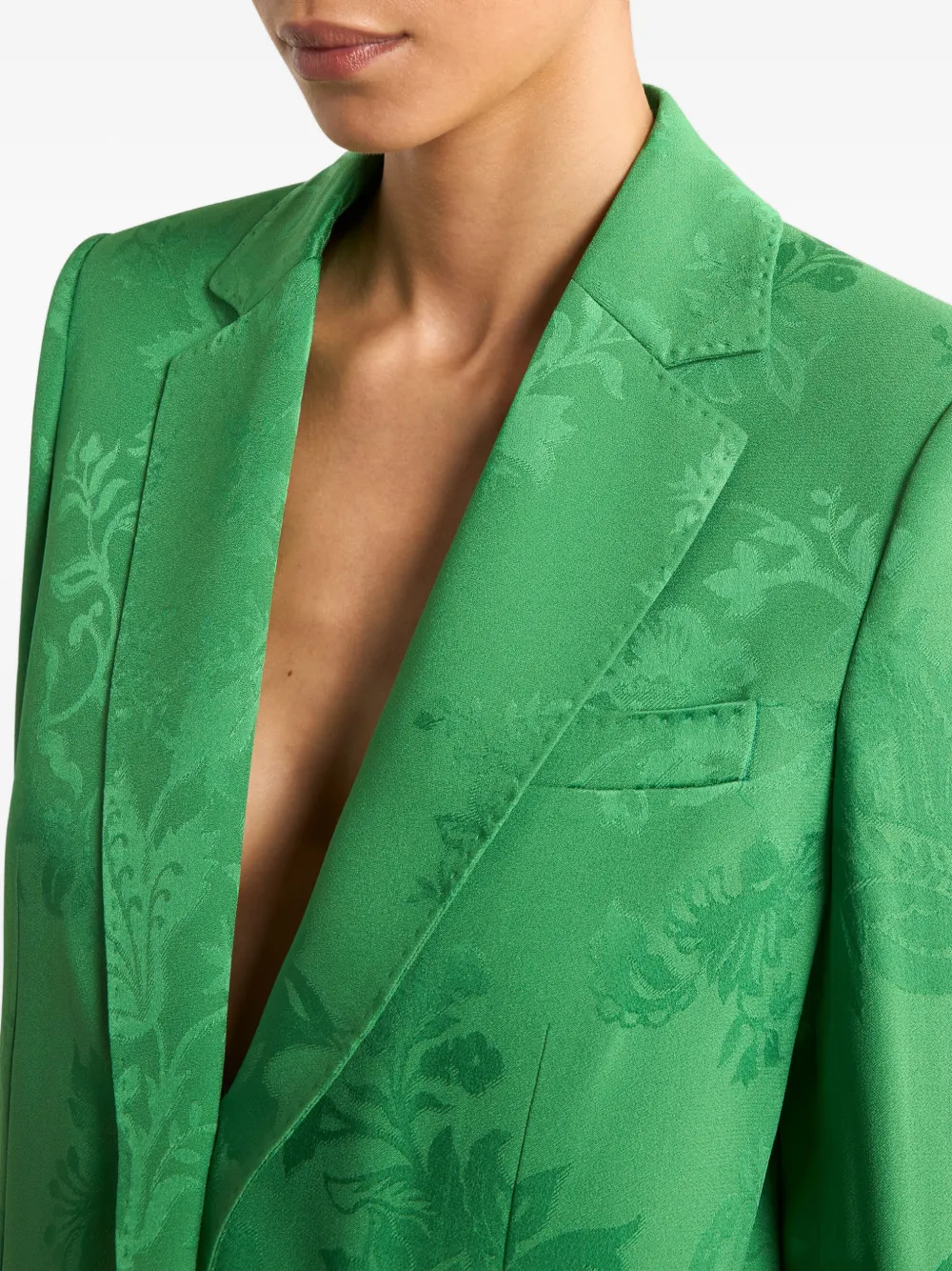 Etro Single-breasted Floral-motif Jacquard Blazer In Green