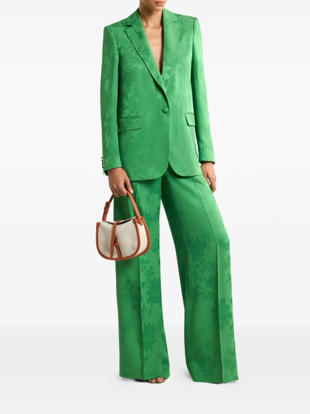 Etro Single-breasted Floral-motif Jacquard Blazer In Green