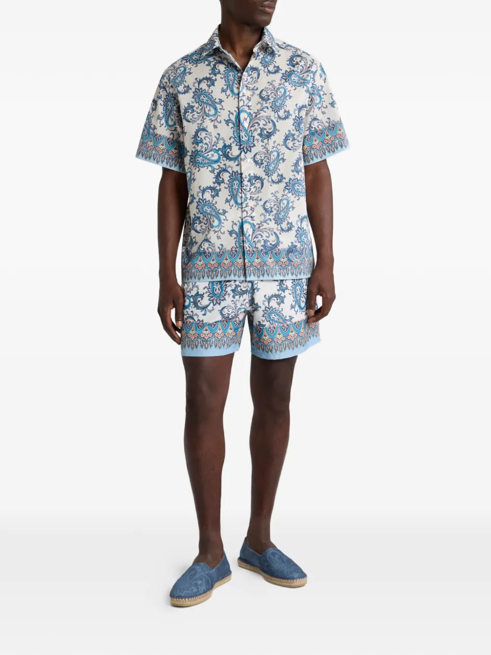 Etro Swim Shorts With Placed Leafy Paisley Print In Blue