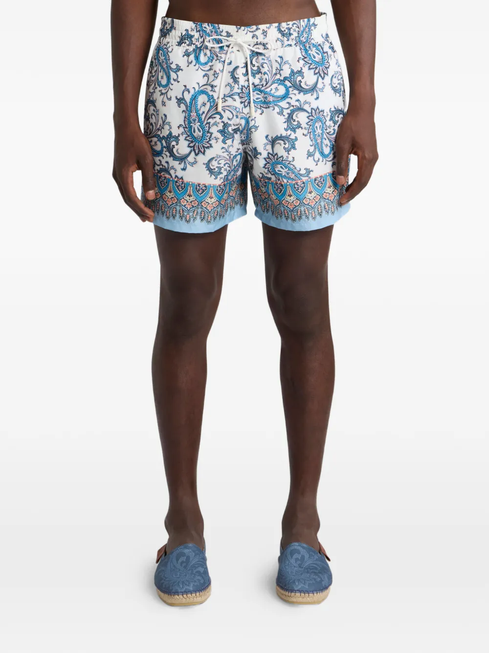 Etro Swim Shorts With Placed Leafy Paisley Print In Blue