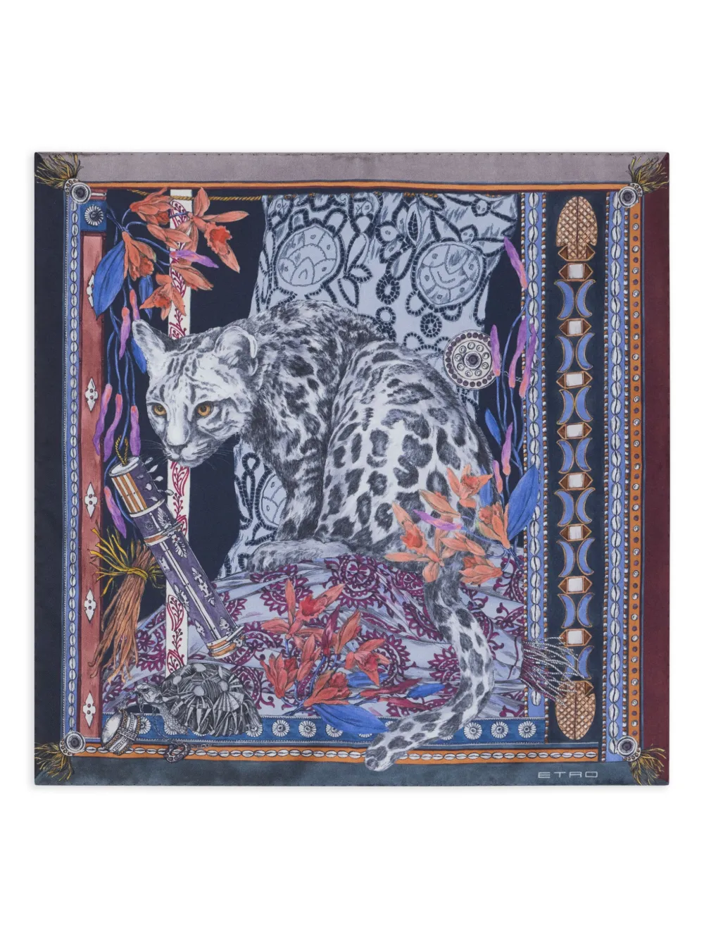 ETRO leopard print silk pocket square - Blu