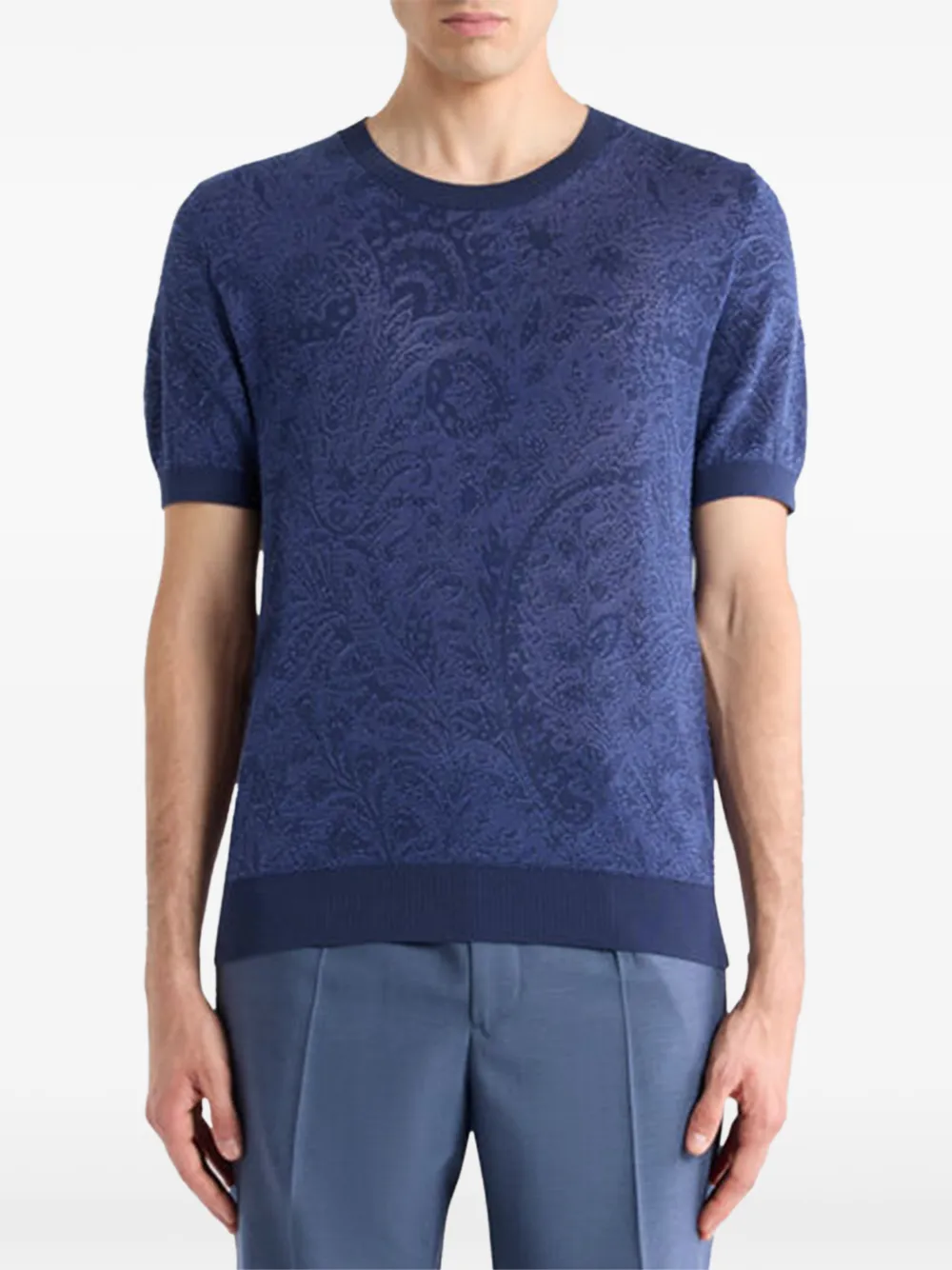 ETRO knit cotton T-shirt with floral Paisley motif
