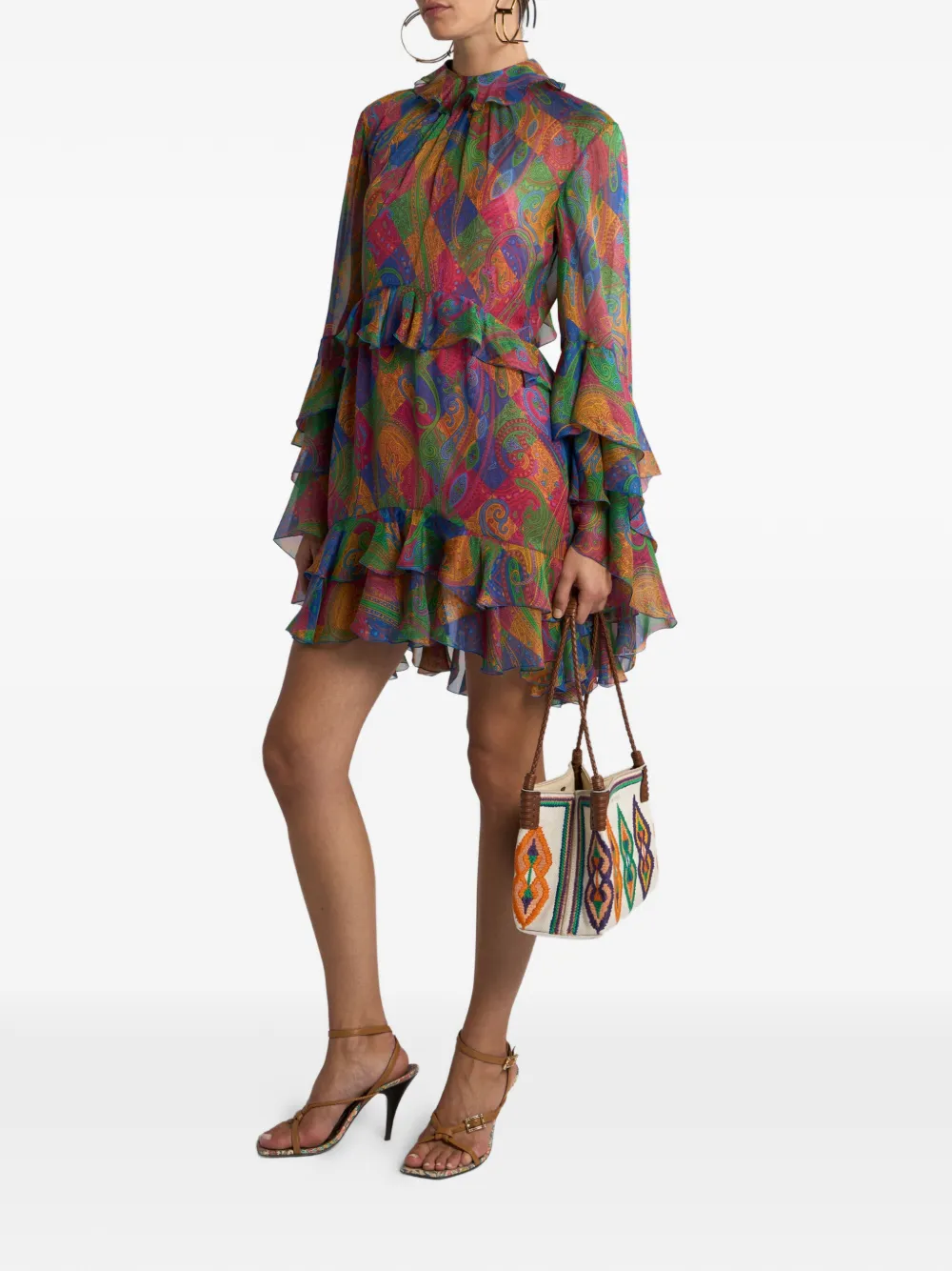 ETRO geometric paisley-motif mini dress Rood