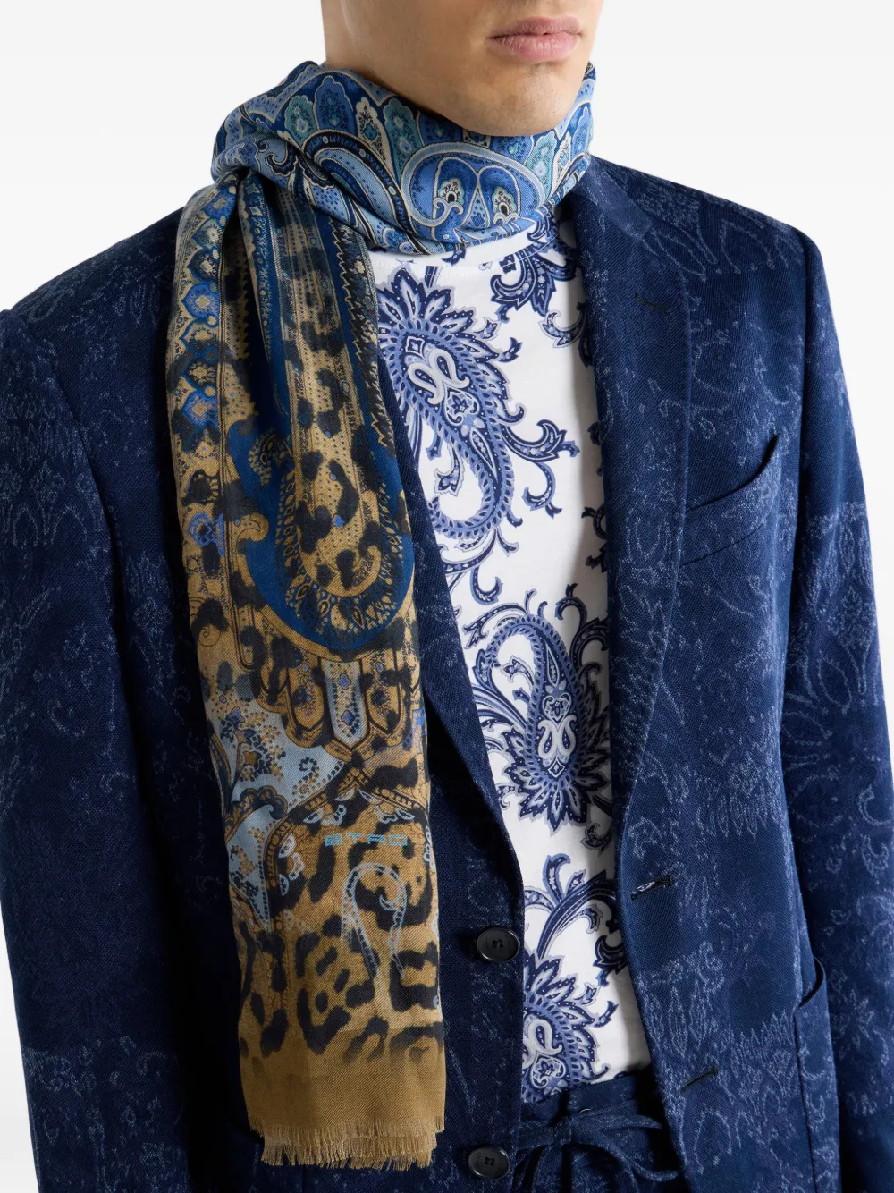  Etro Bufanda Con Animal Print - Azul 