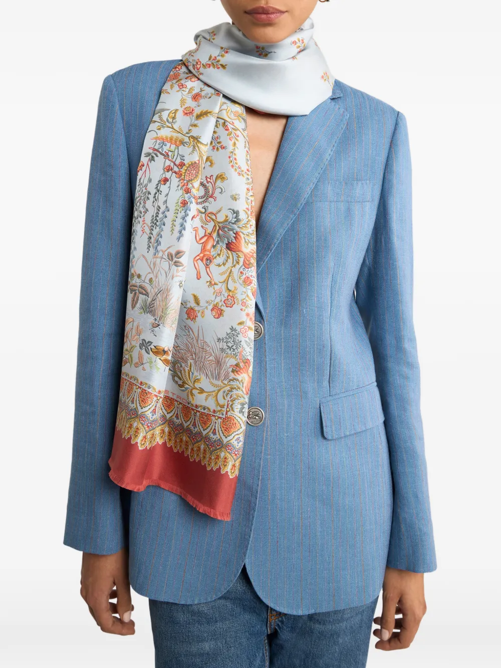 ETRO Flora Fauna zijden sjaal Blauw