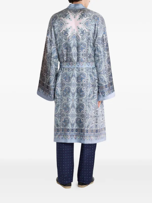 silk paisley dressing gown Men's Gold Paisley Silk Dressing Gown with Navy Blue Quilted Shawl Collar, Luxury Smoking Jacket