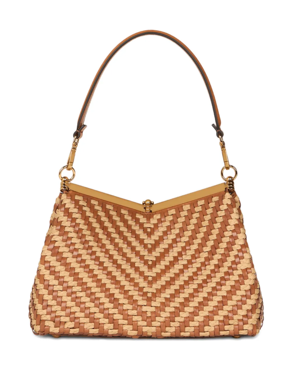 ETRO Vela medium geweven leren schoudertas Beige