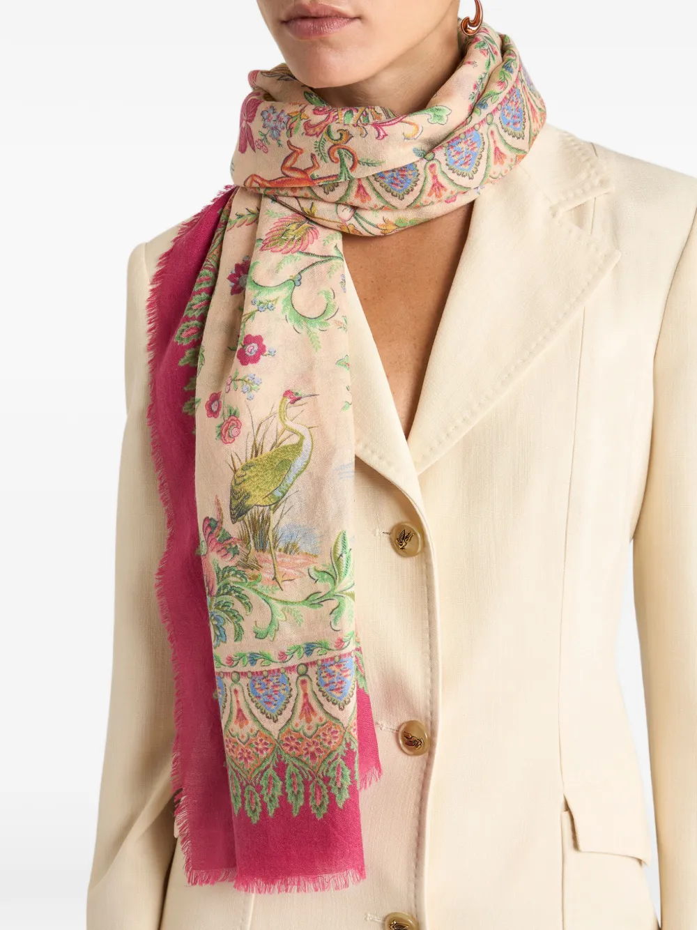 ETRO Sjaal van kasjmierblend met bloemen-print Beige