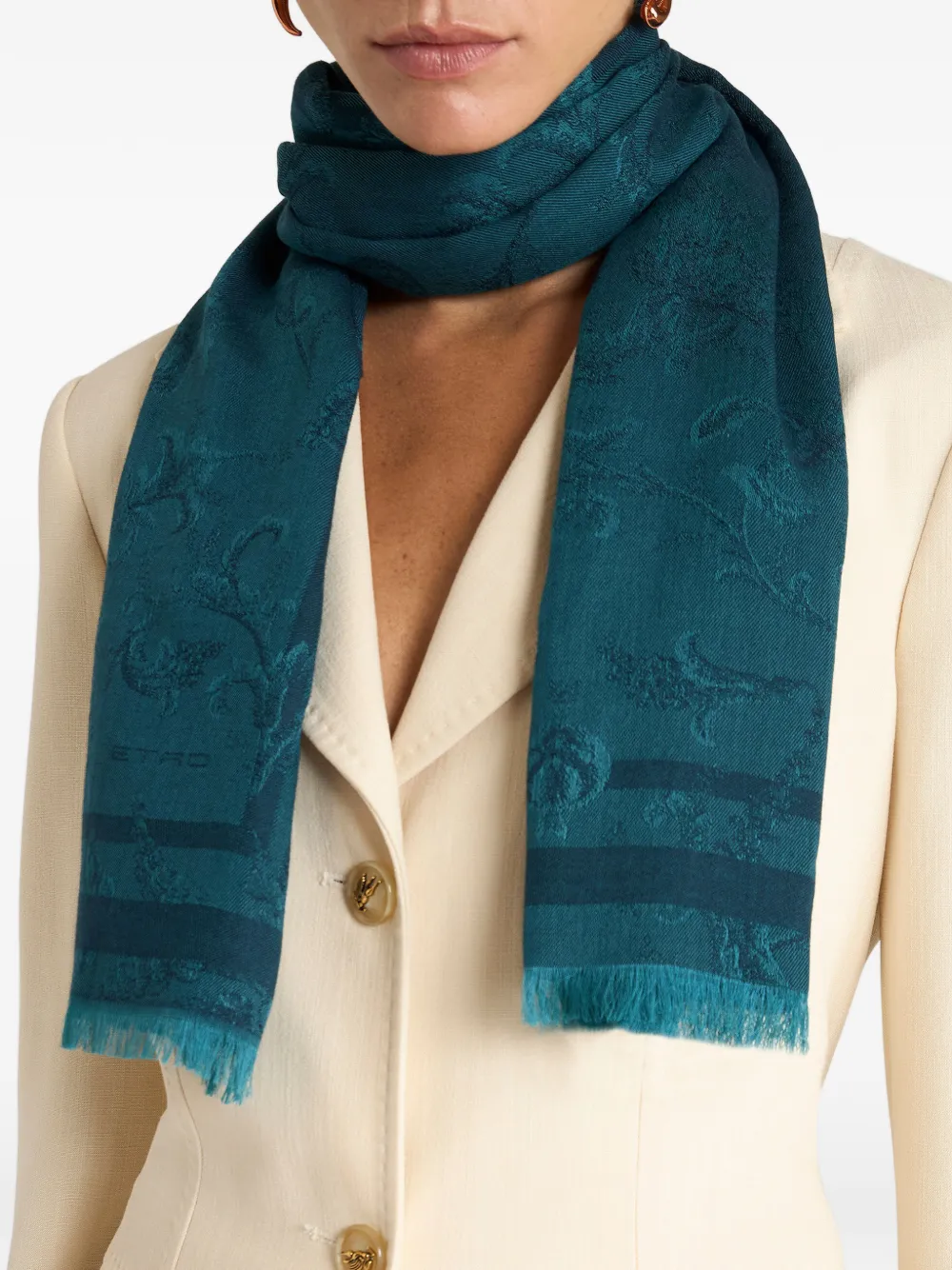ETRO Jacquard sjaal met bloemenprint Blauw