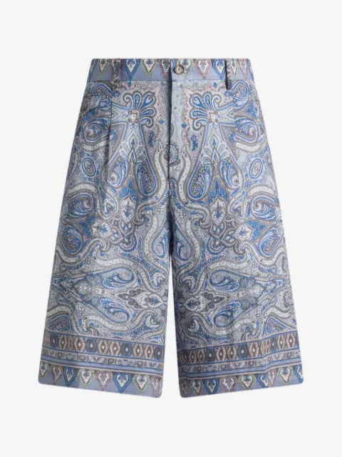 ETRO linen shorts with placed pocket-square Paisley print