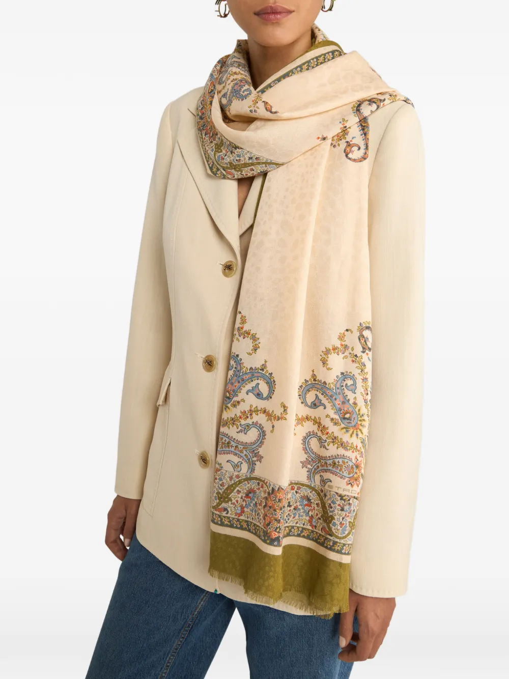  Etro Floral Jacquard Scarf - Neutrals 