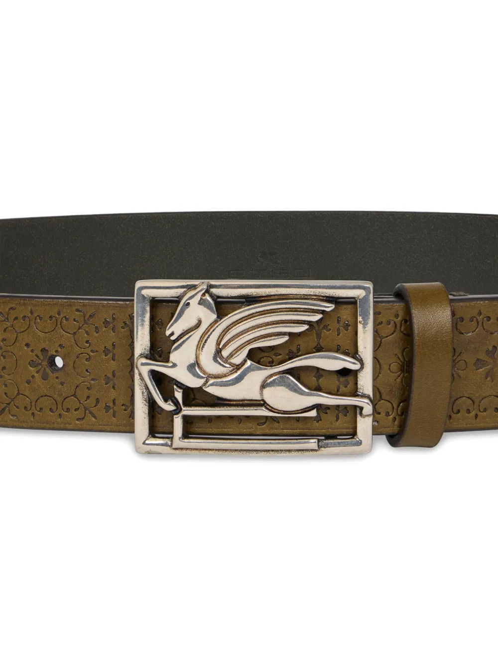 ETRO etched-embellishment Pegaso-buckle leather belt - Bruin