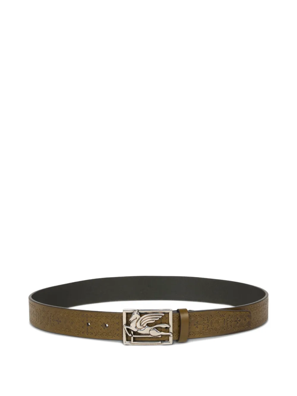 ETRO etched-embellishment Pegaso-buckle leather belt - Marrone