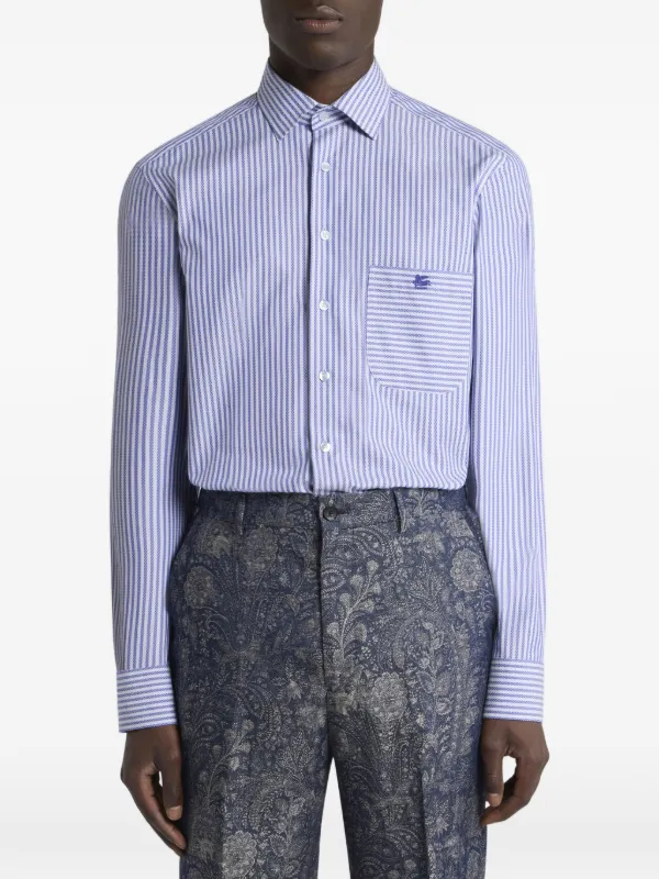 ETRO メンズ　半袖シャツ　イタリア製　リネン　ストライプ　グラデーション　青 ETRO ストライプ シャツ | ブルー | FARFETCH JP
