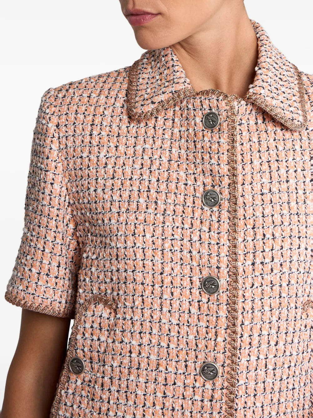 ETRO Geruit tweed jack met jacquard Roze