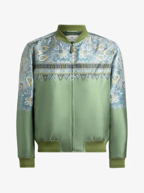 ETRO silk bomber jacket with placed pocket-square Paisley print