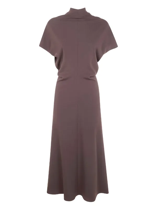 Drhope High-Neck Midi Dress - Brown