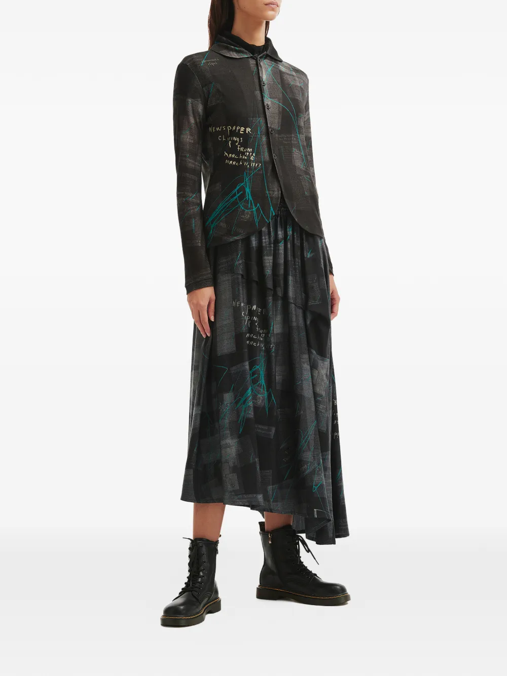 Y's newspaper-print skirt - Zwart