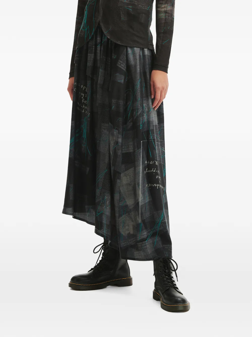  Y's Newspaper-print Skirt - Black 